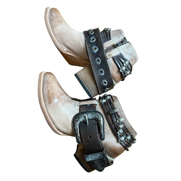 Freebird By Steven SALOON Taupe Tan Leather Western Belted Boots Womens Size 8 - Picture 8 of 16